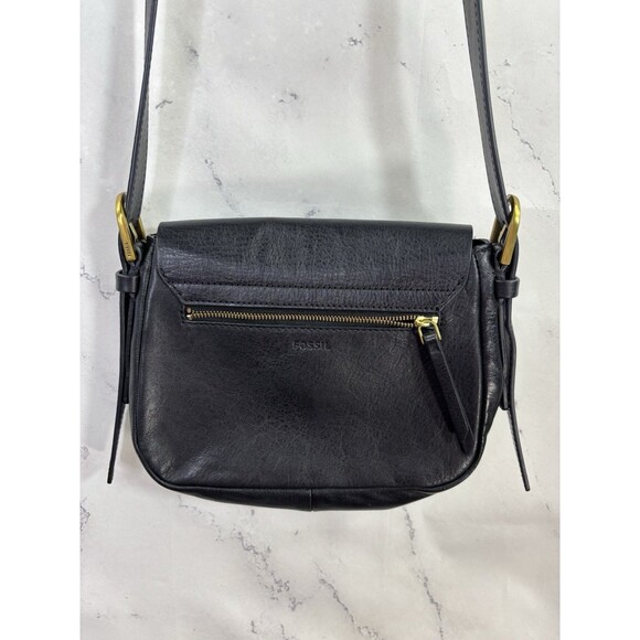 Fossil Women's Harper Saddle Leather Crossbody Bag Black Gold Retro Chic - Picture 14 of 16